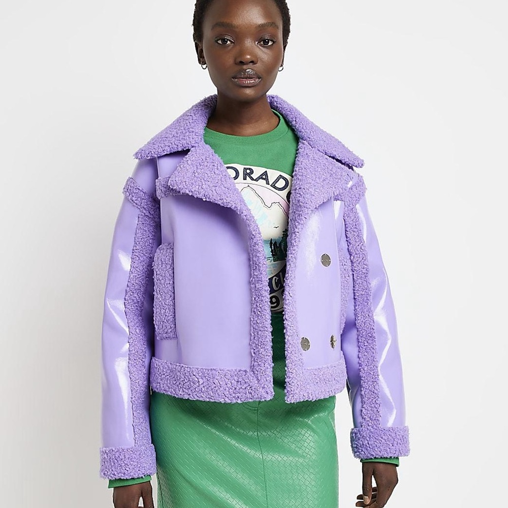 River island Women's Purple Borg Cropped Aviator Jacket